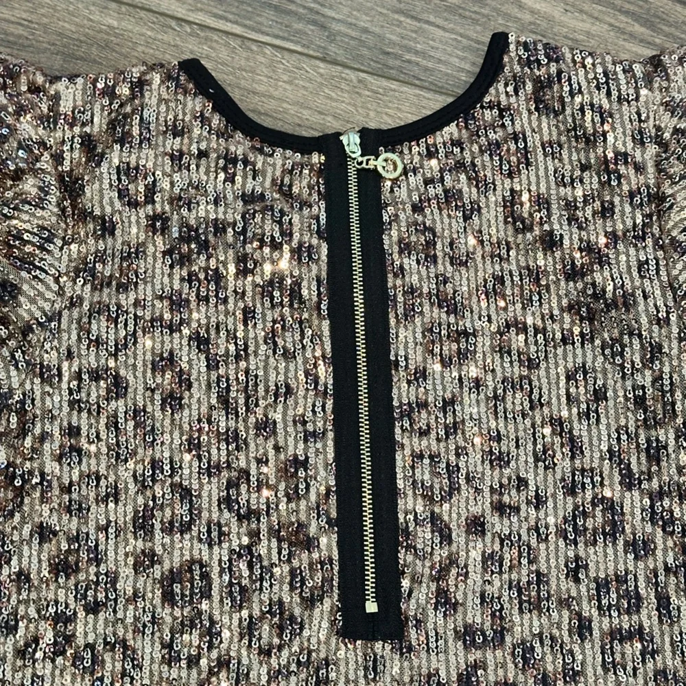 NWOT Hannah Banana Girls 14 Leopard Sequin Puff Sleeve Dress